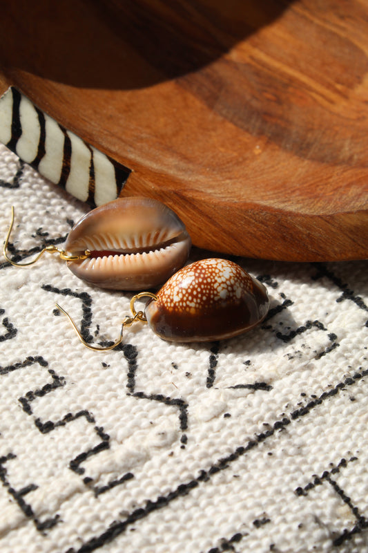 Omari || Brown Cowrie Shell Earrings