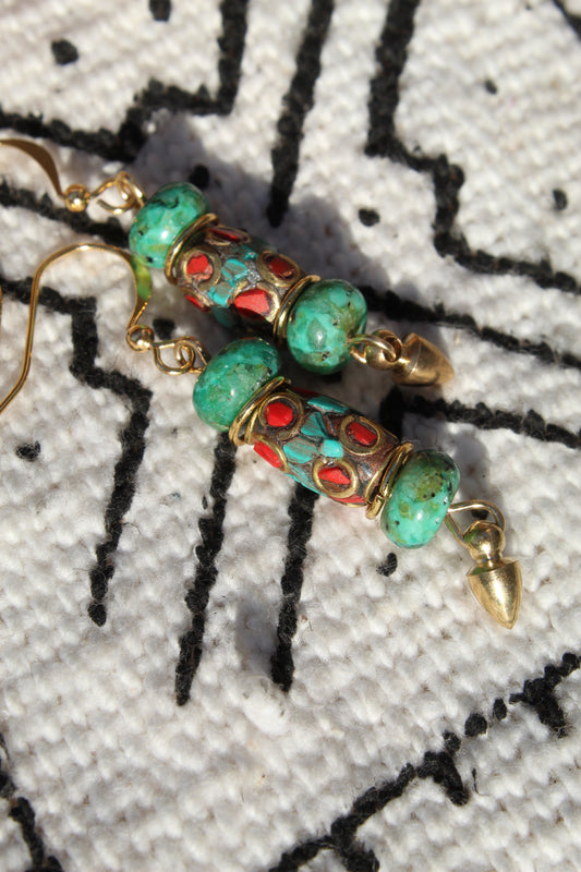 Kenza || Turquoise and Gold Earrings